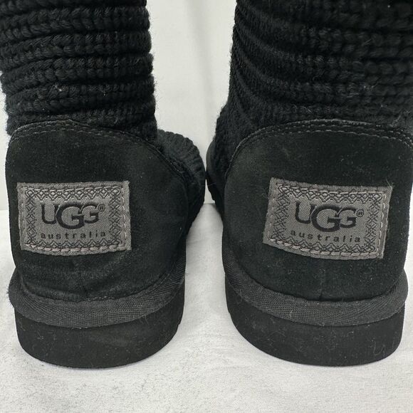 UGG Boots Cardy Sweater Knit Tall Womens Size 6 Black 2-Button Foldover Y2K - Picture 5 of 10